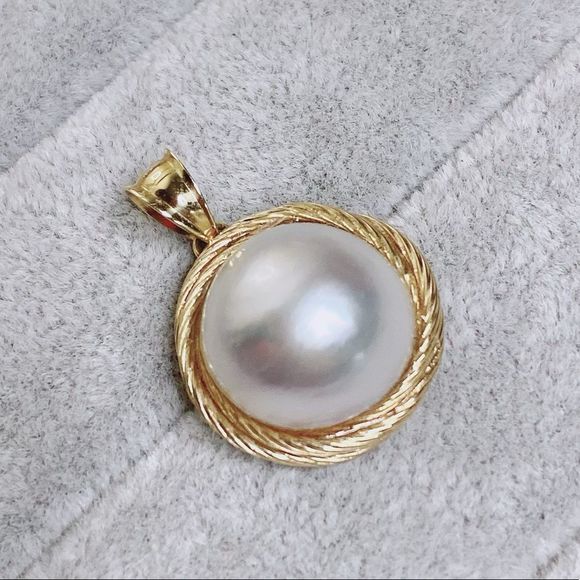 14k 14KT Yellow Gold Fine Bold Size Pearl Pendant